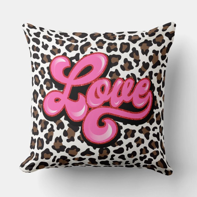 Leopard Print Pink LIEBE Kissen (Vorderseite)
