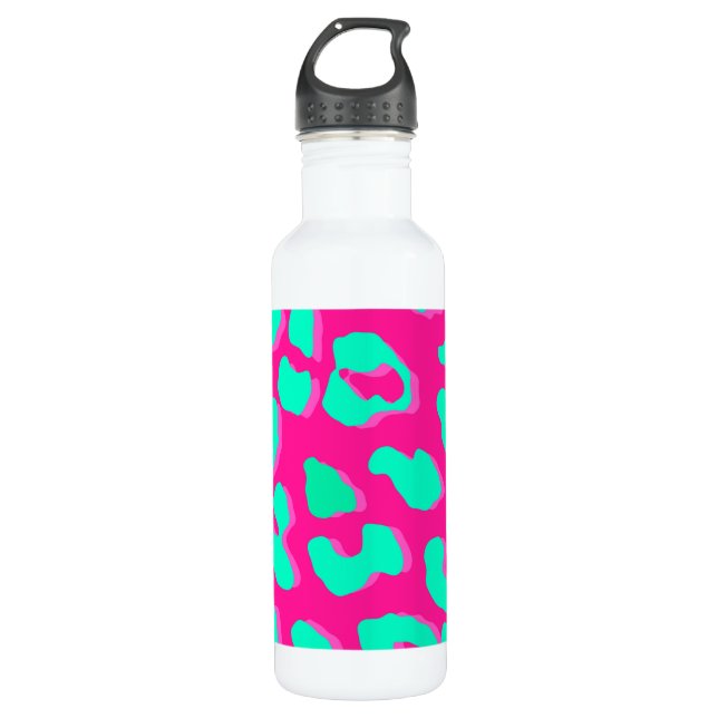 Leopard Print Pink Minze Edelstahlflasche (Vorderseite)