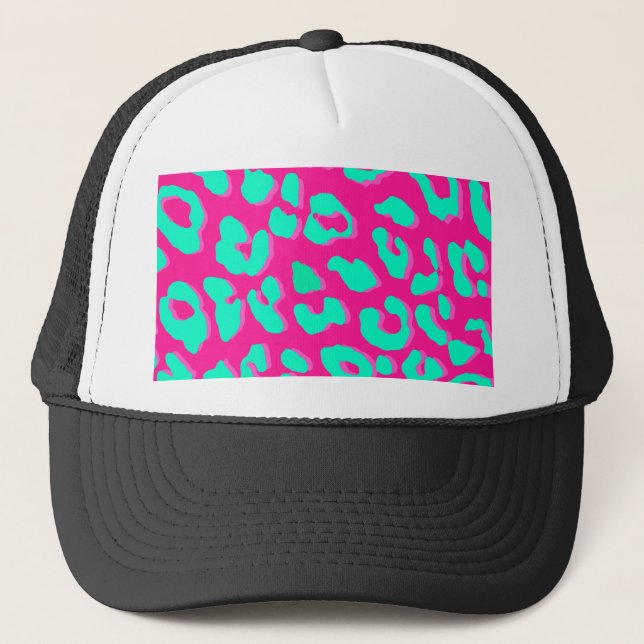 Leopard Print Pink Minze Truckerkappe (Vorderseite)