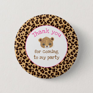 Leopard Print Pink Quatrefolie 'Danke' Button