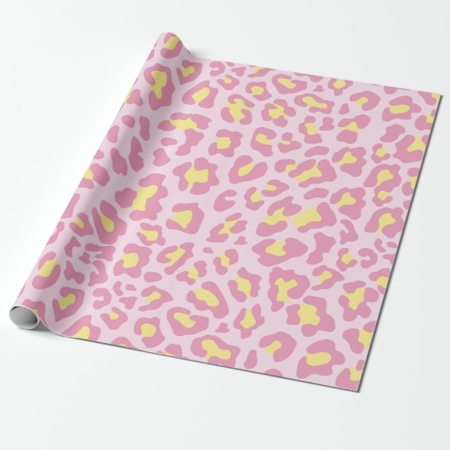 Leopard Print Pink und Gelb Geschenkpapier (Ungerollt)