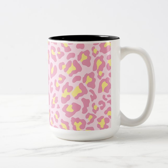 Leopard Print Pink und Gelb Zweifarbige Tasse (Rechts)