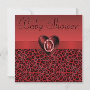 Leopard Print & Printed Bling Heart Babydusche Einladung