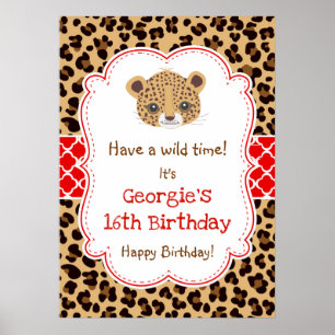 Leopard Print Quatrefolie Geburtstagsgedicht Rot Poster