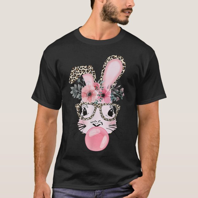 Leopard Print Rabbit Bunny Blasblase Gum East T-Shirt (Vorderseite)