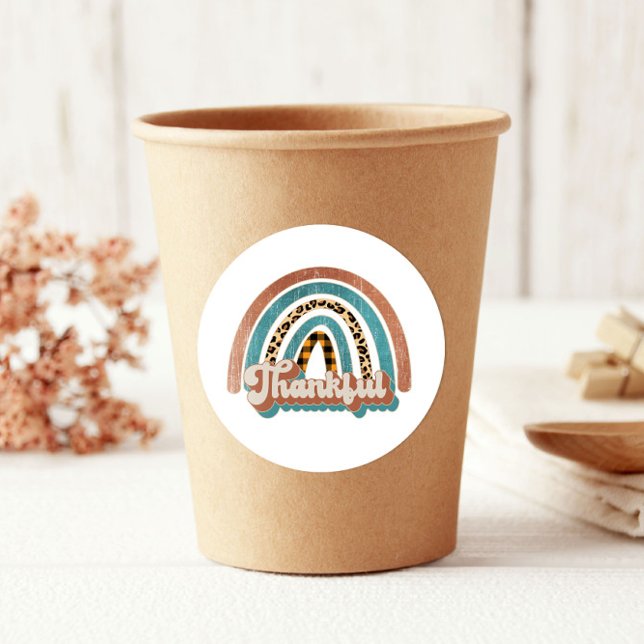 Leopard Print Rainbow Dankbarer Erntedank Runder Aufkleber (Von Creator hochgeladen)