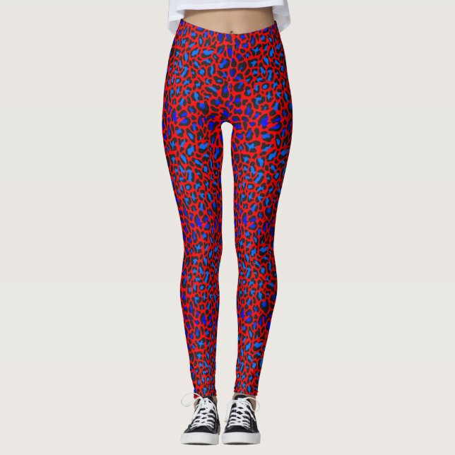 Leopard Print Red Blue Black Leggings (Vorderseite)