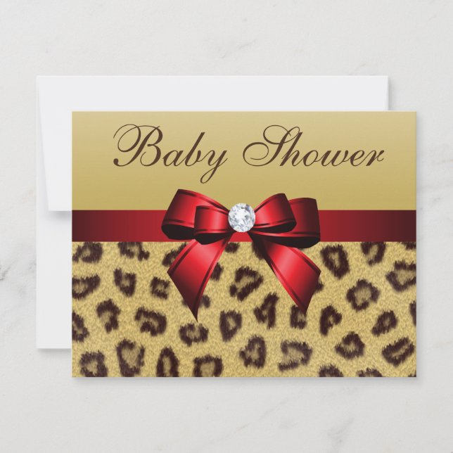 Leopard Print, Red Bow Baby Dusche Einladung (Vorderseite)