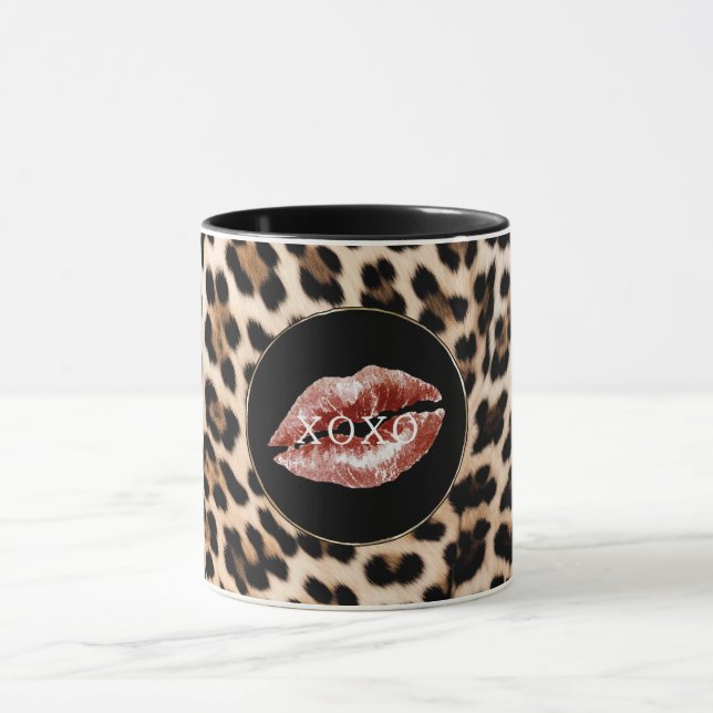 Leopard Print Red Lips XOXO Tasse (Zentrum)