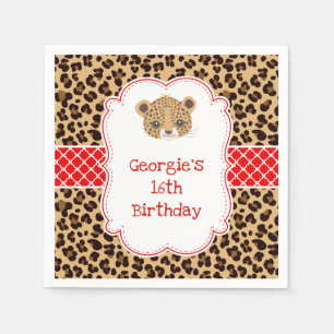 Leopard Print Red Quarter Birthday Party Serviette