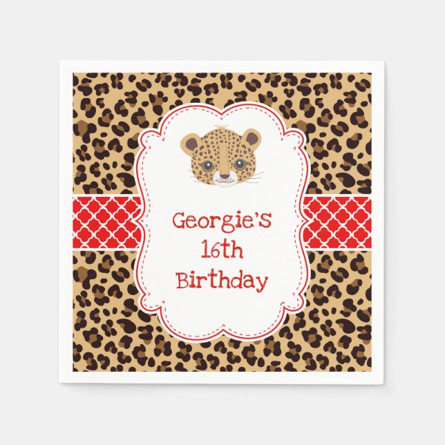 Leopard Print Red Quarter Birthday Party Serviette (Vorderseite)
