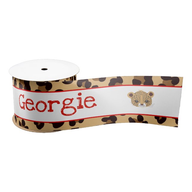 Leopard Print Red Quatrefoil Geschenk Satinband (Spule)