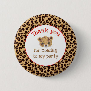 Leopard Print Red Quatrefolie 'Danke' Button