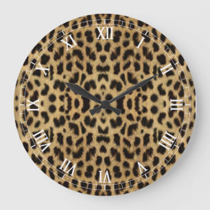 Leopard Print Roman Numeral Clock Große Wanduhr