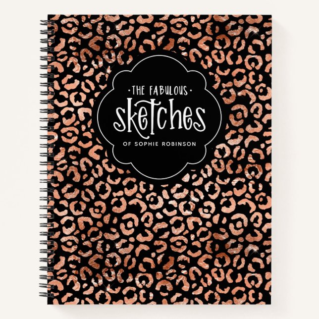 Leopard Print Rose Gold Foil Sketchbook Notebook Notizbuch (Vorderseite)
