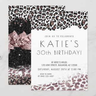 Leopard Print Rose Gold jedes Alter Geburtstag Einladung