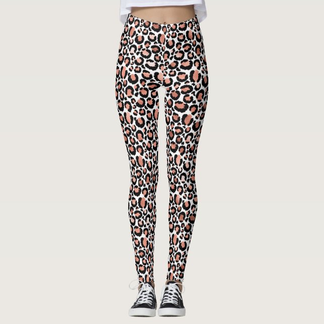 Leopard Print Rose Gold Trendy Leggings (Vorderseite)