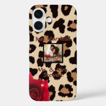 Leopard Print Rote Rose Mr. and Mrs Text Foto