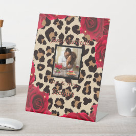 Leopard Print Rote Rose Mr. and Mrs Text Foto Sockelschild