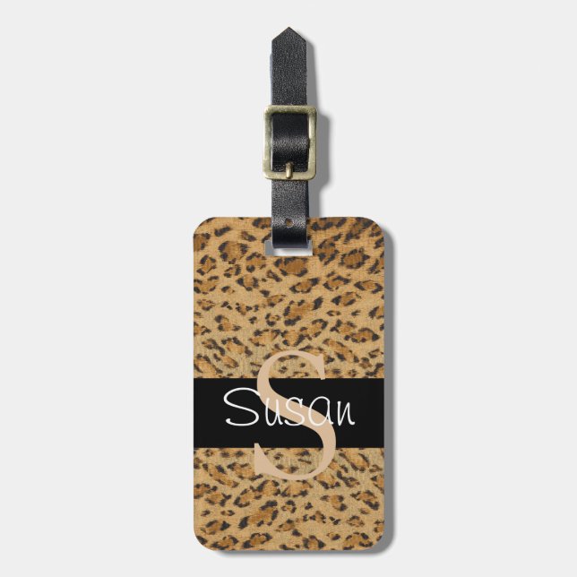 Leopard Print S Monogramm Initialen Gepäckanhänger (Vorderseite vertikal)
