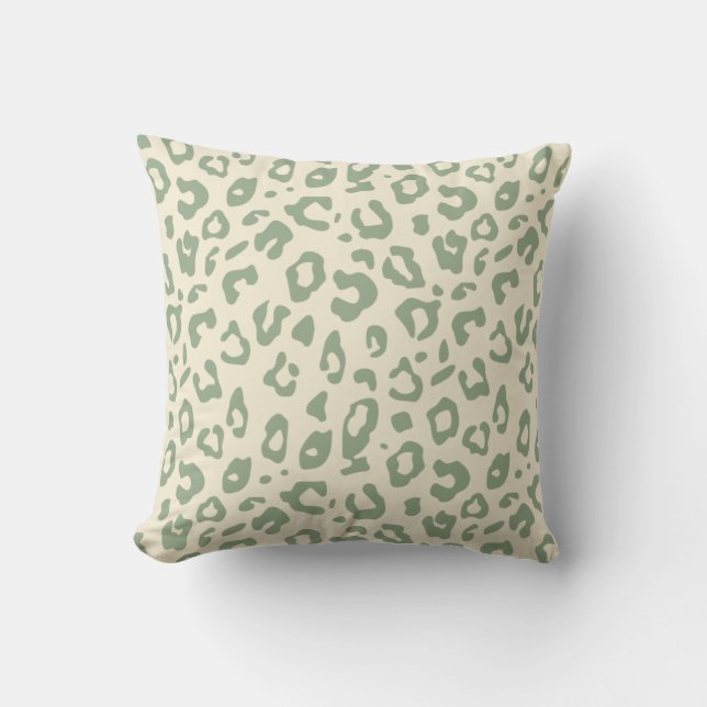 Leopard Print Sage Green und Creme Animal Print Kissen (Vorderseite)