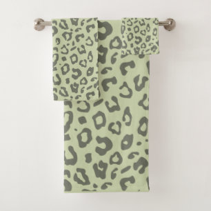 Leopard Print Sage Green und Shades Animal Print Badhandtuch Set