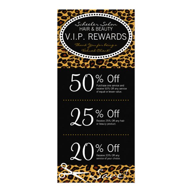 Leopard Print Salon Coupons Werbekarte (Vorne)