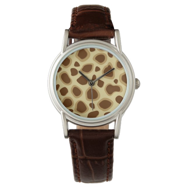 Leopard Print - Schokolade Brown und Camel Tan Armbanduhr (Vorderseite)