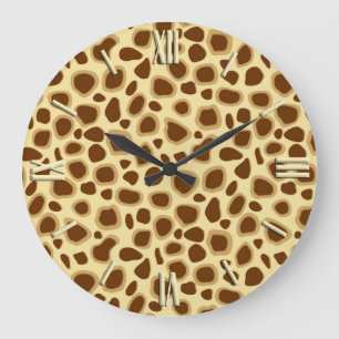 Leopard Print - Schokolade Brown und Camel Tan Große Wanduhr