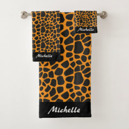 Leopard Print, schwarz Badhandtuch Set