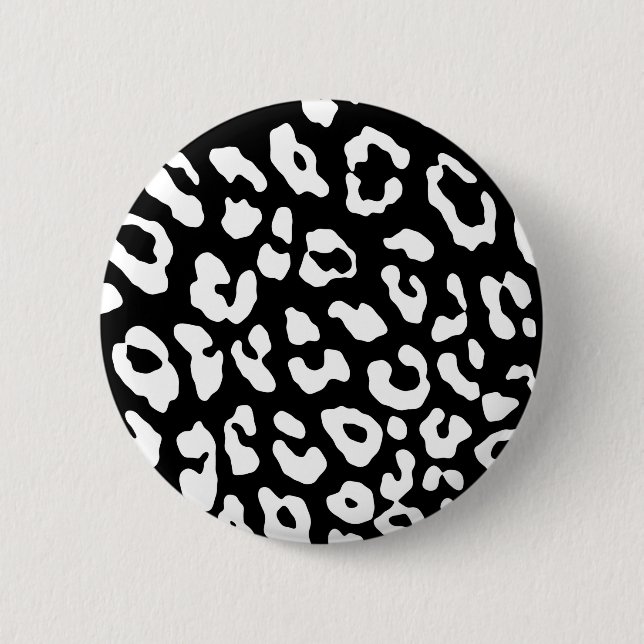Leopard Print Schwarz-weiß Button (Vorderseite)