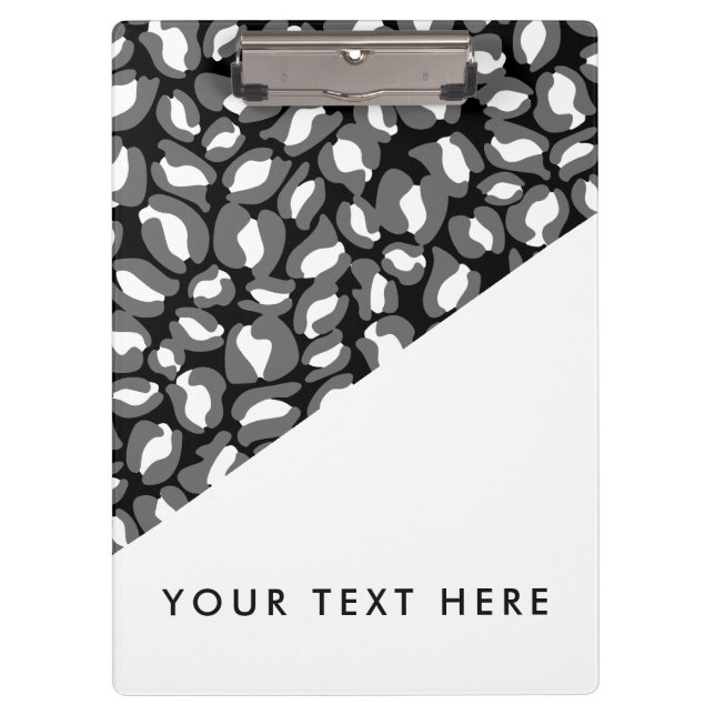 Leopard Print Schwarz-weiß Gold Ihr Text hier Klemmbrett (Vorderseite)