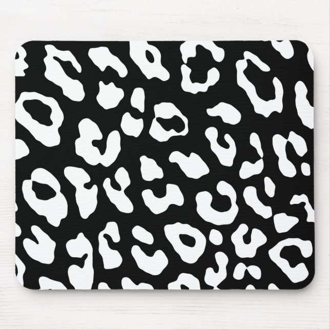Leopard Print Schwarz-weiß Mousepad (Vorne)