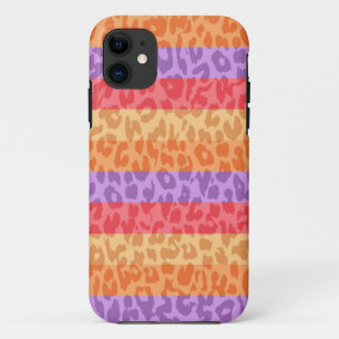 Leopard Print Skin Fur   Farbige Streifen Retro iPhone 11 Hülle