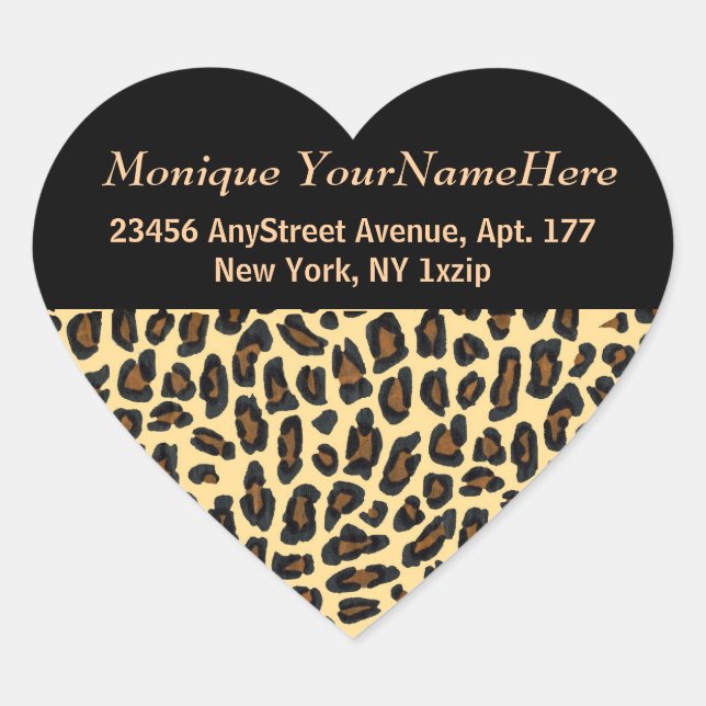 Leopard Print Stilvolle Rücksendeadresse Herz-Aufkleber (Vorderseite)