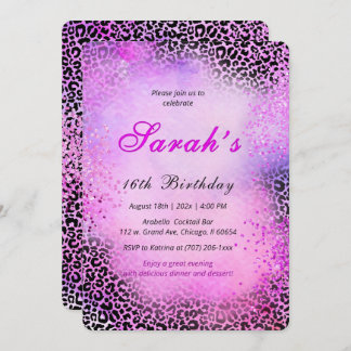 Leopard Print Sweet 16 Pink Glitzer Einladung