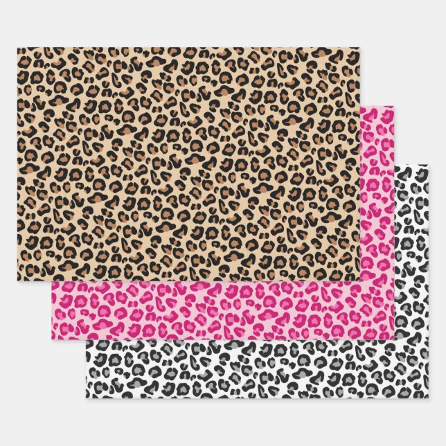 Leopard Print, Tan, Rosa, Schwarz und Weiß Geschenkpapier Set (Set)