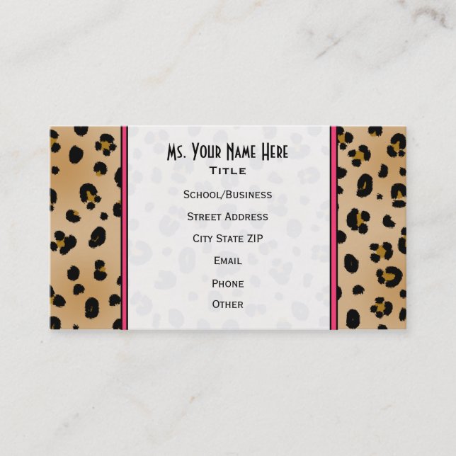 Leopard Print Teacher Fashion Business Card Visitenkarte (Vorderseite)