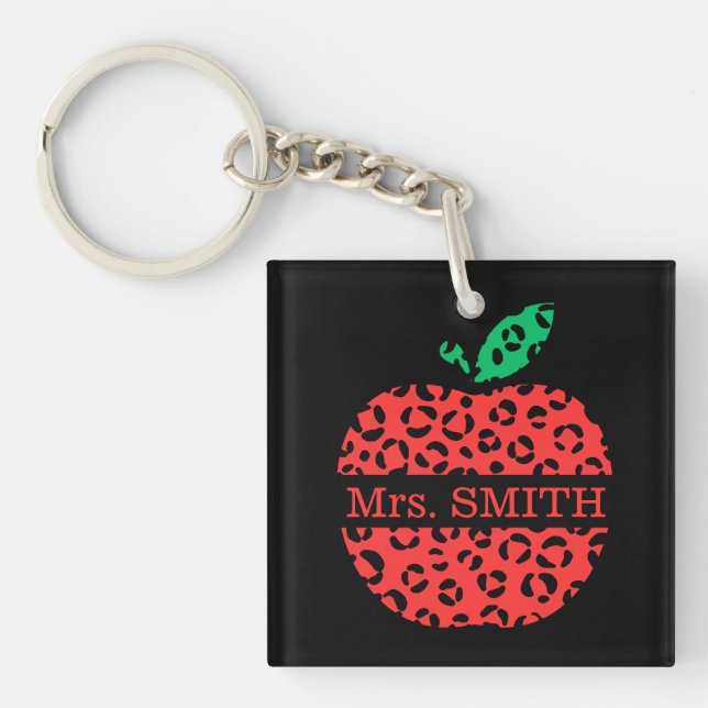 Leopard Print Teacher's Red Apple Schlüsselanhänger (Vorderseite)