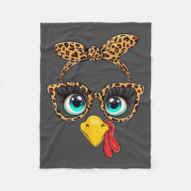 Leopard Print Thanksgiving Funny Turkey Face Gles  Fleecedecke (Vorderseite)