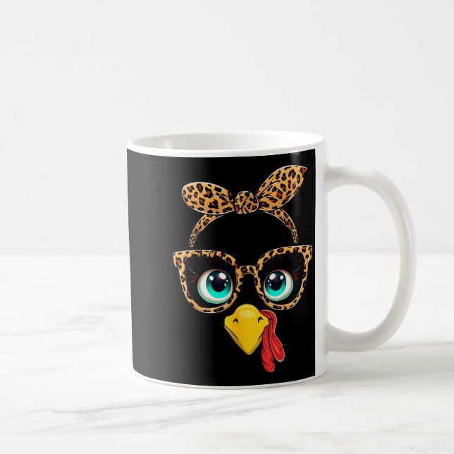 Leopard Print Thanksgiving Funny Turkey Face Gles  Kaffeetasse (Rechts)