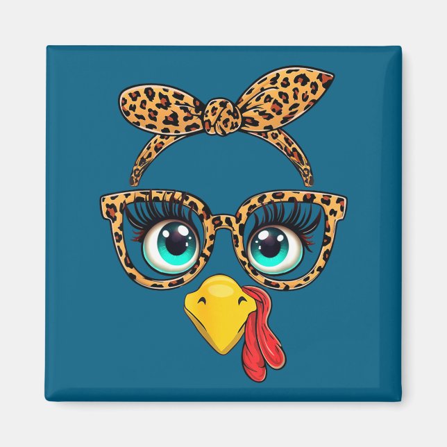 Leopard Print Thanksgiving Funny Turkey Face Gles  Magnet (Vorne)