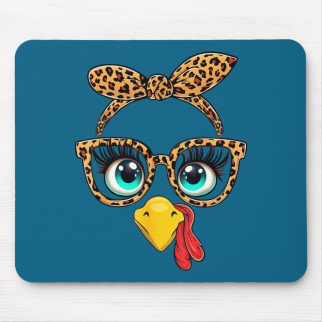 Leopard Print Thanksgiving Funny Turkey Face Gles  Mousepad (Vorne)