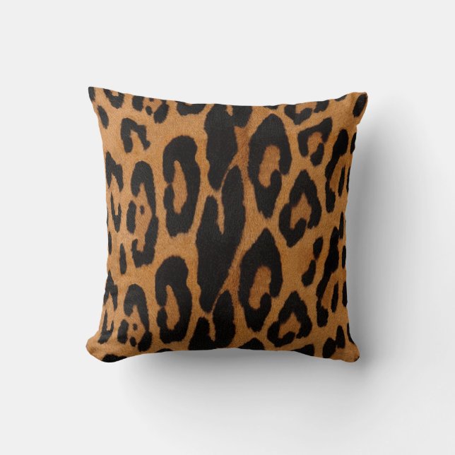 Leopard Print Throw Pillow, Safari Camel und Black Kissen (Vorderseite)