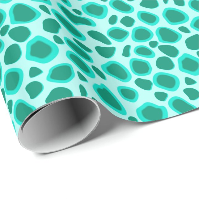 Leopard Print - Türkis und Aqua Geschenkpapier (Rolleneckpunkt)