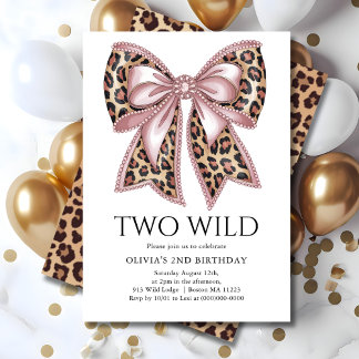 Leopard Print Two Wild Bow 2. Geburtstag Einladung