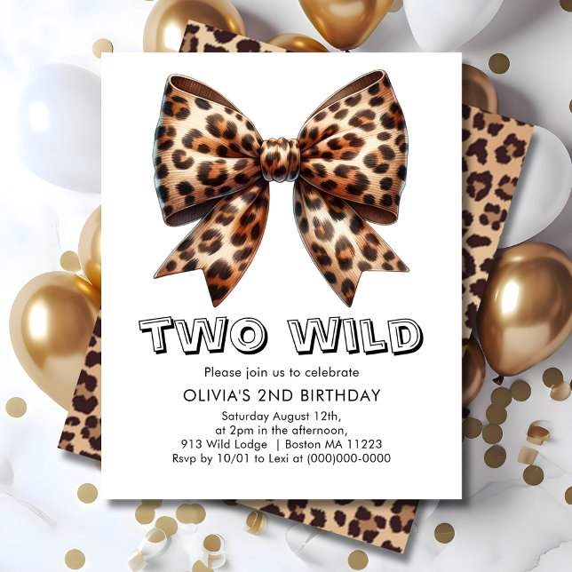 Leopard Print Two Wild Bow 2. Geburtstag Einladung (Von Creator hochgeladen)