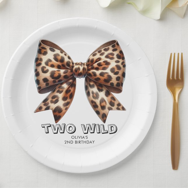 Leopard Print Two Wild Bow 2. Geburtstag Pappteller (Von Creator hochgeladen)