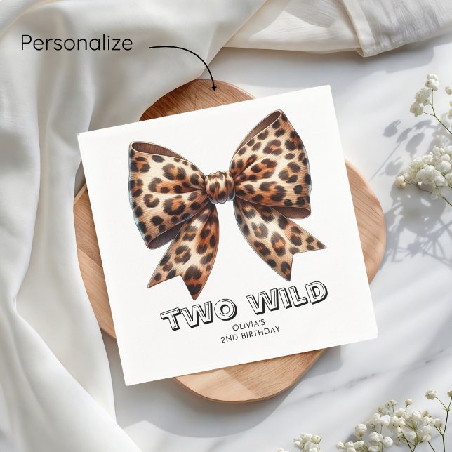 Leopard Print Two Wild Bow 2. Geburtstag Serviette (Von Creator hochgeladen)