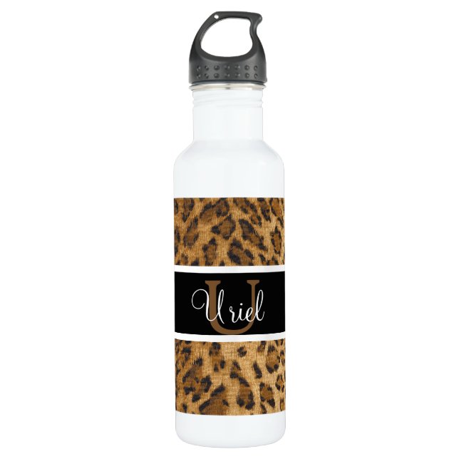 Leopard Print U Monogramm Initialen Wasser Flasche Trinkflasche (Vorderseite)